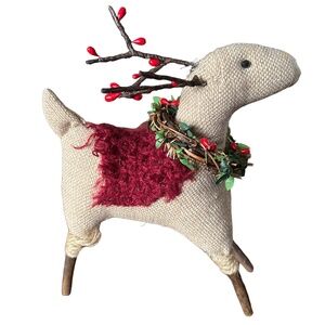 Handmade Fabric / Wood Reindeer Decor 6.5”x 9” Christmas Rustic Primitive Style